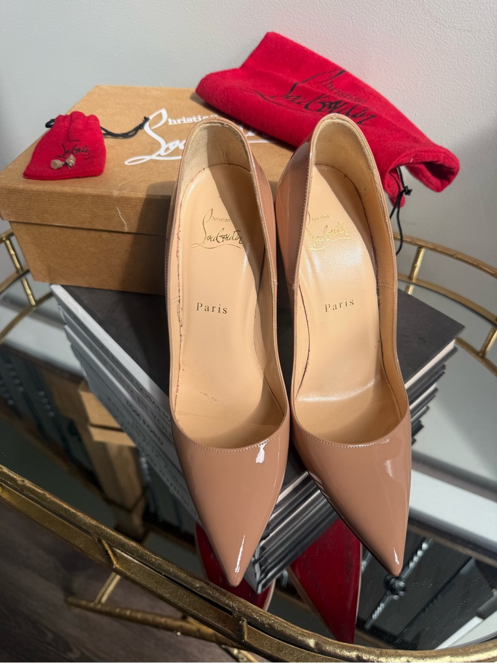 Christian Louboutin Blush Patent Leather Pointed-Toe Pumps